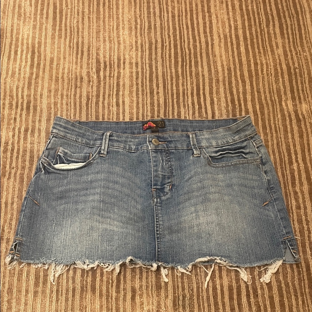 Forever 21 Light Blue Distressed Denim Mini Skirt